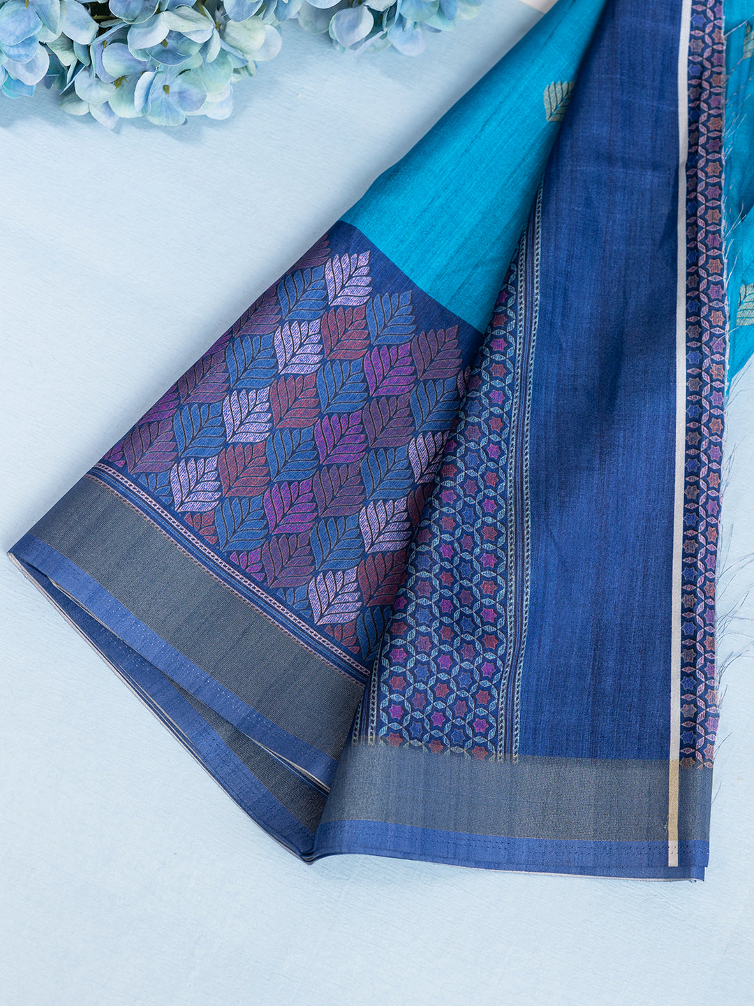 Women Blue Semi Tussar Saree ST240