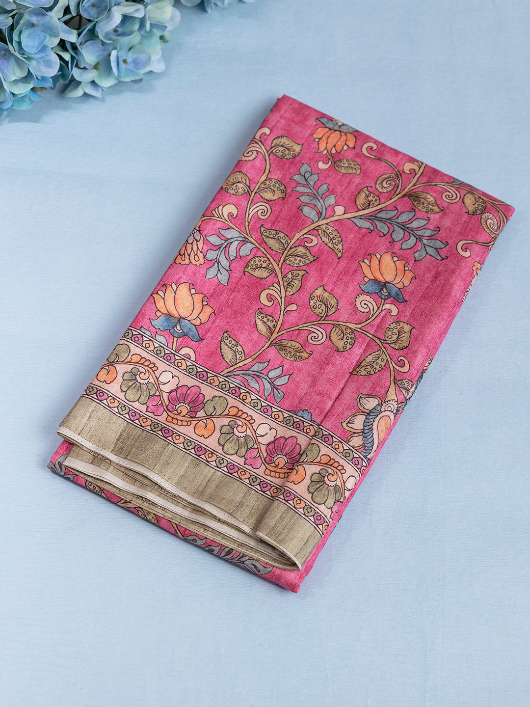 Women Pink Semi Tussar Printed Saree ST239