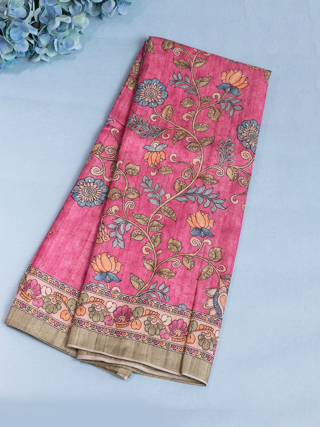 Women Pink Semi Tussar Printed Saree ST239