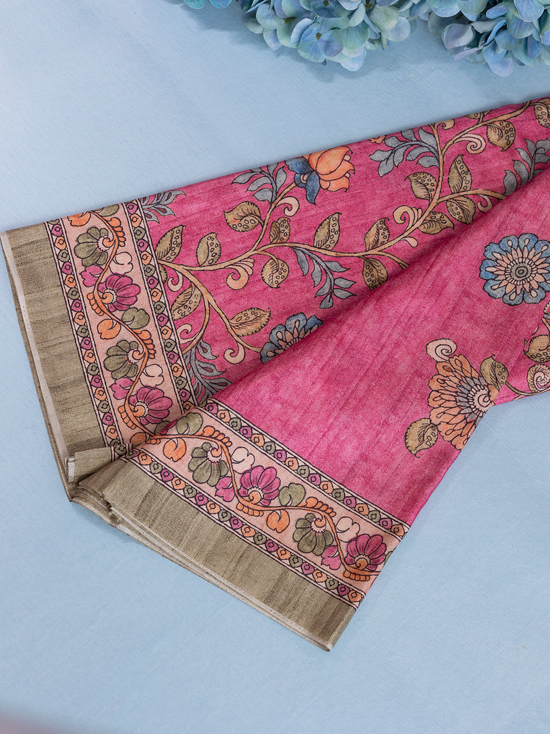 Women Pink Semi Tussar Printed Saree ST239