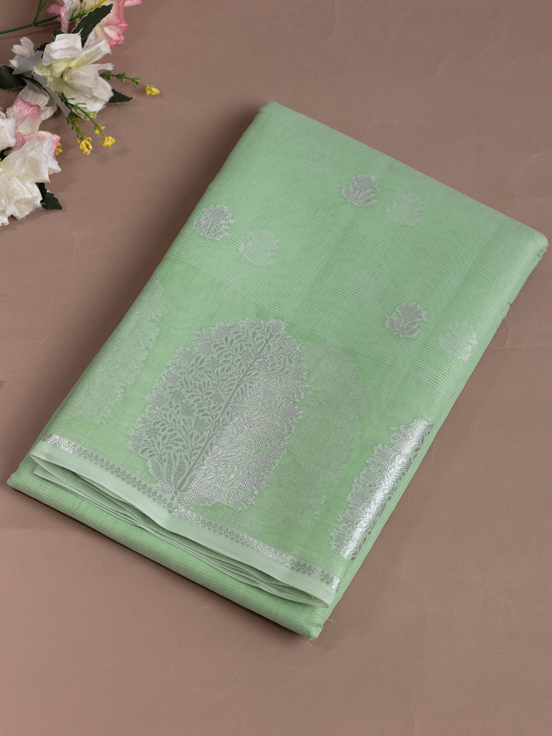 Women Green Semi Chanderi Cotton Printed Saree SC54