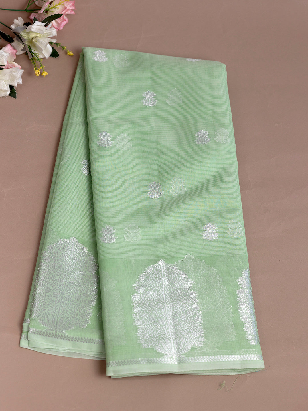 Women Green Semi Chanderi Cotton Printed Saree SC54