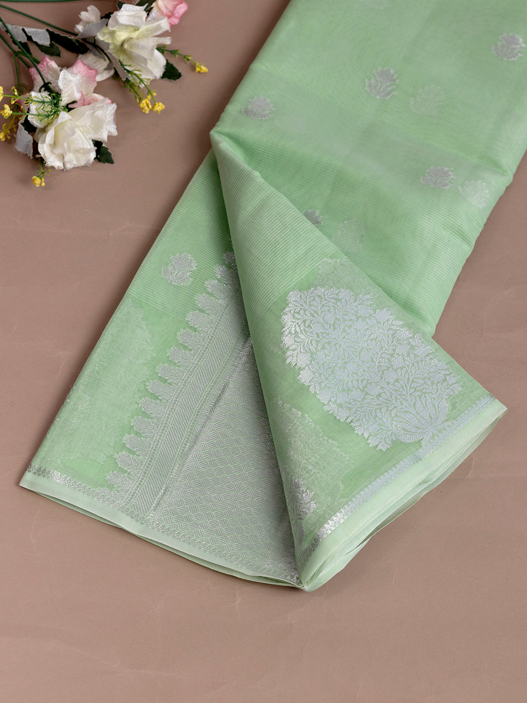Women Green Semi Chanderi Cotton Printed Saree SC54