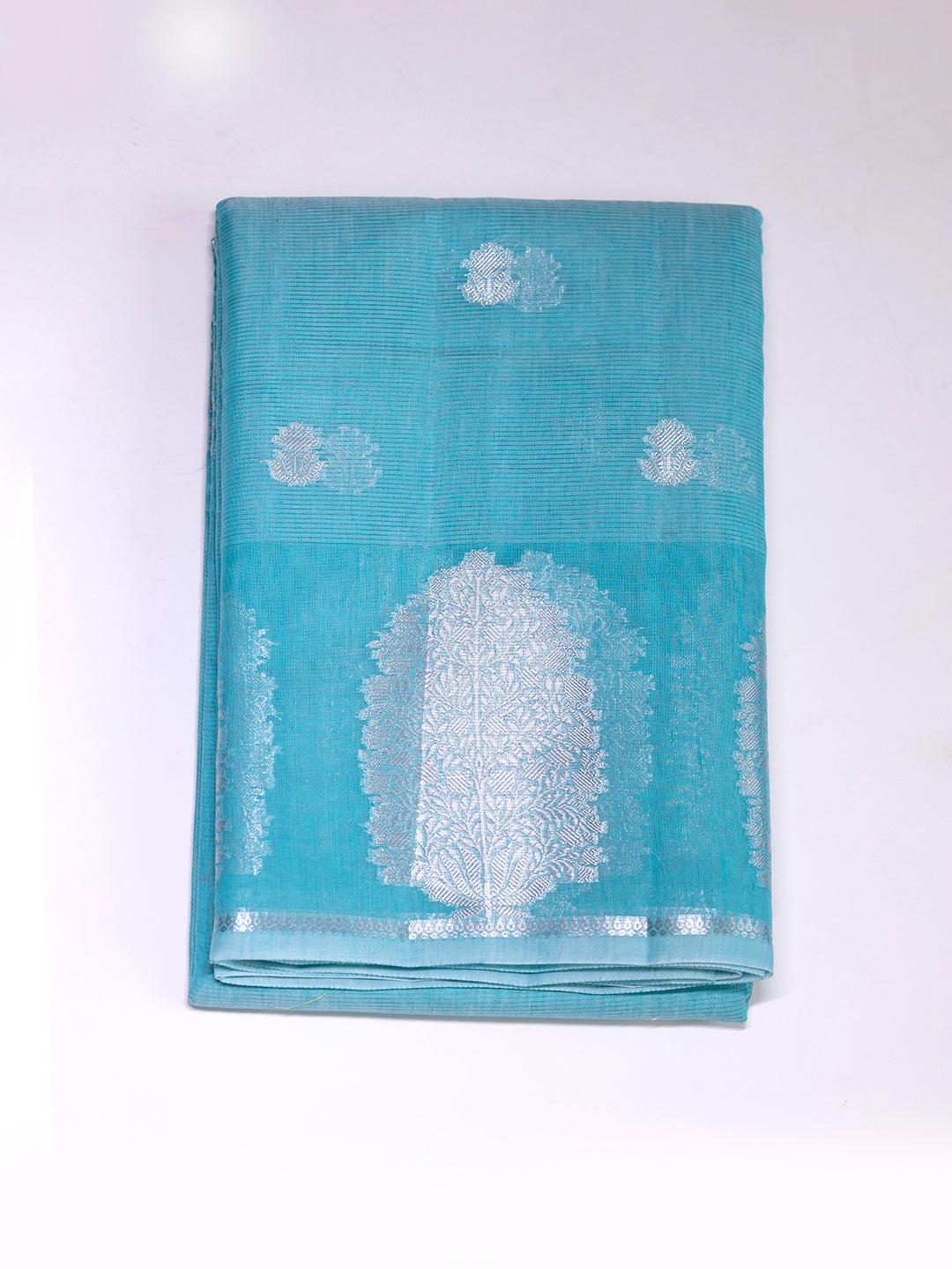 Women Blue Semi Chanderi Cotton Printed Saree SC53