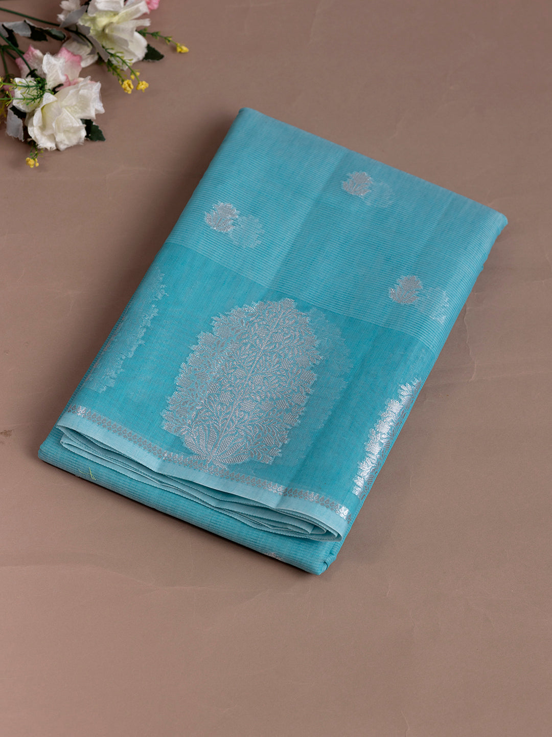 Women Blue Semi Chanderi Cotton Printed Saree SC53