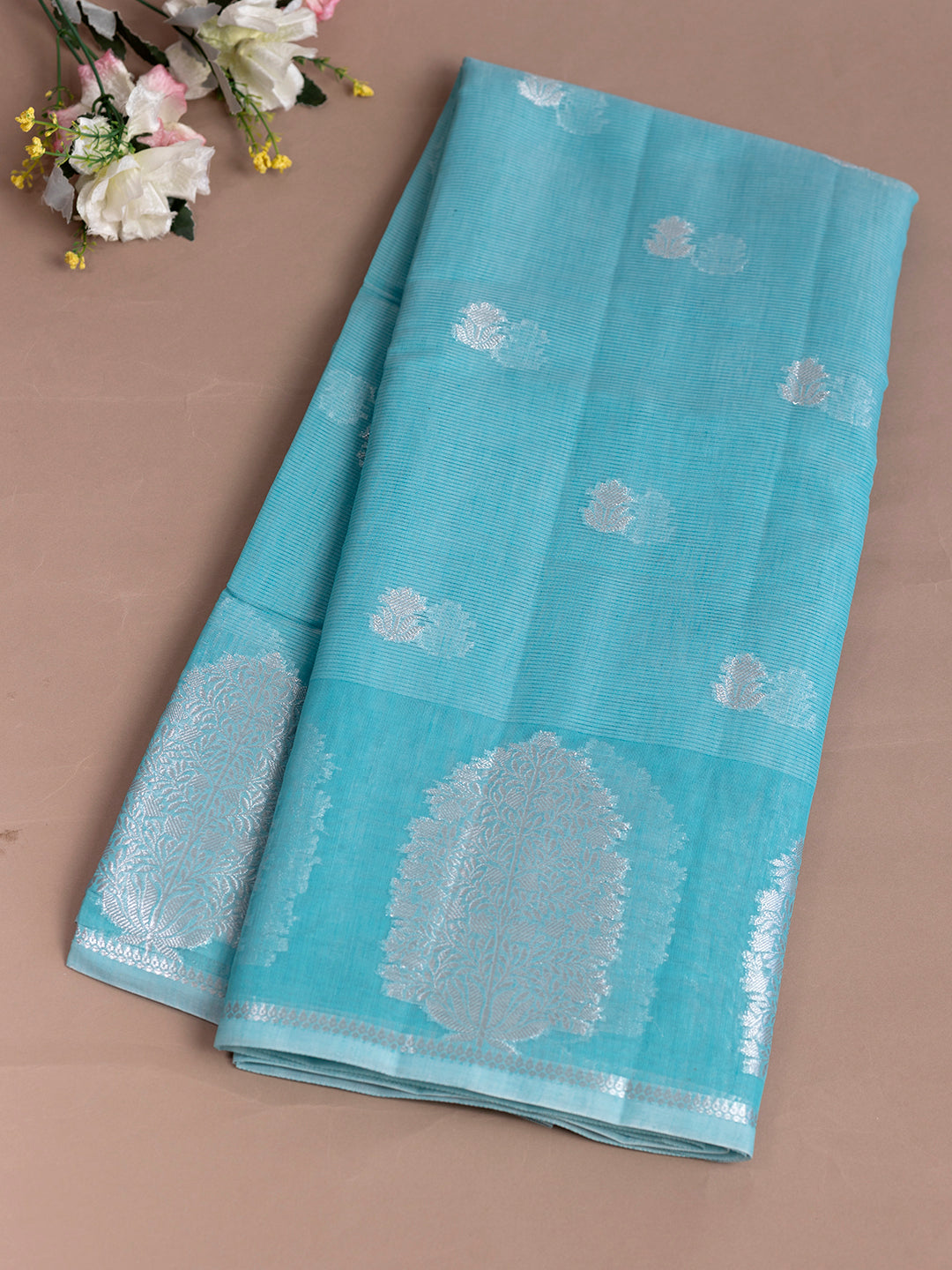 Women Blue Semi Chanderi Cotton Printed Saree SC53