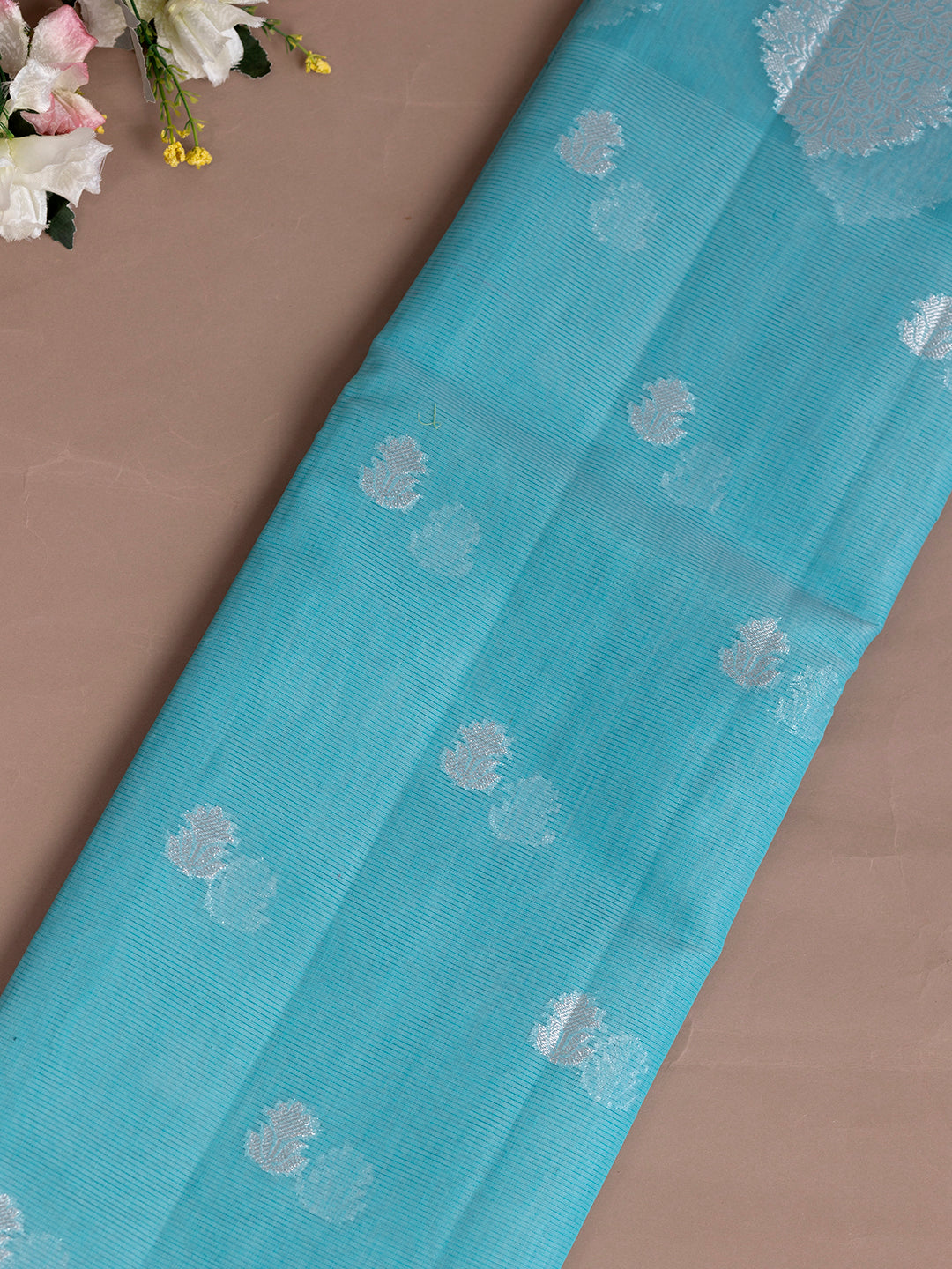 Women Blue Semi Chanderi Cotton Printed Saree SC53