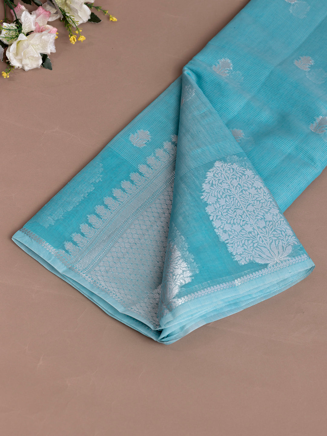 Women Blue Semi Chanderi Cotton Printed Saree SC53