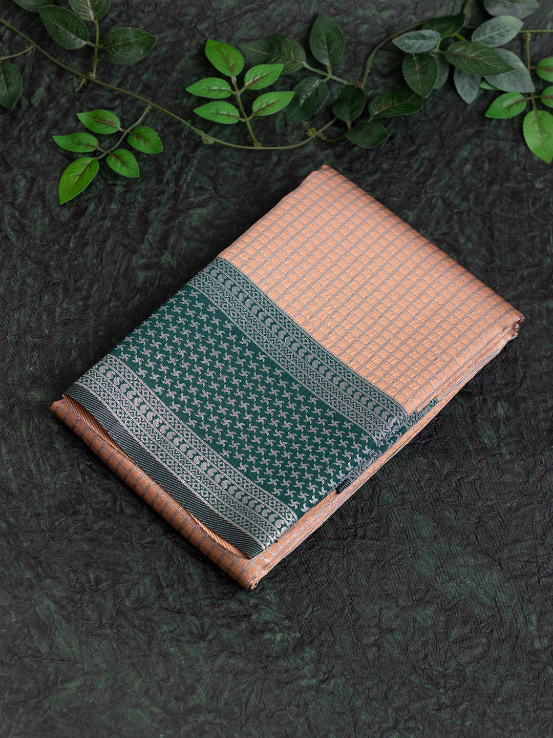 Women Orange Art Silk Checked Jacquard Saree ASS38
