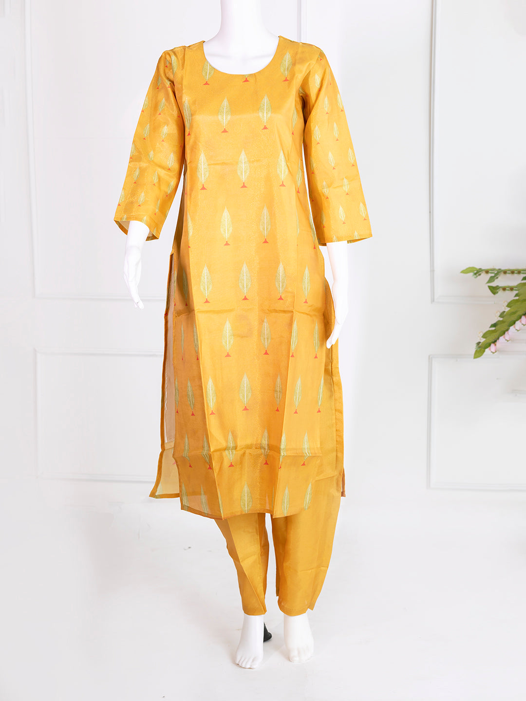 Women Mango Art Silk Printed Kurti Set EKS77