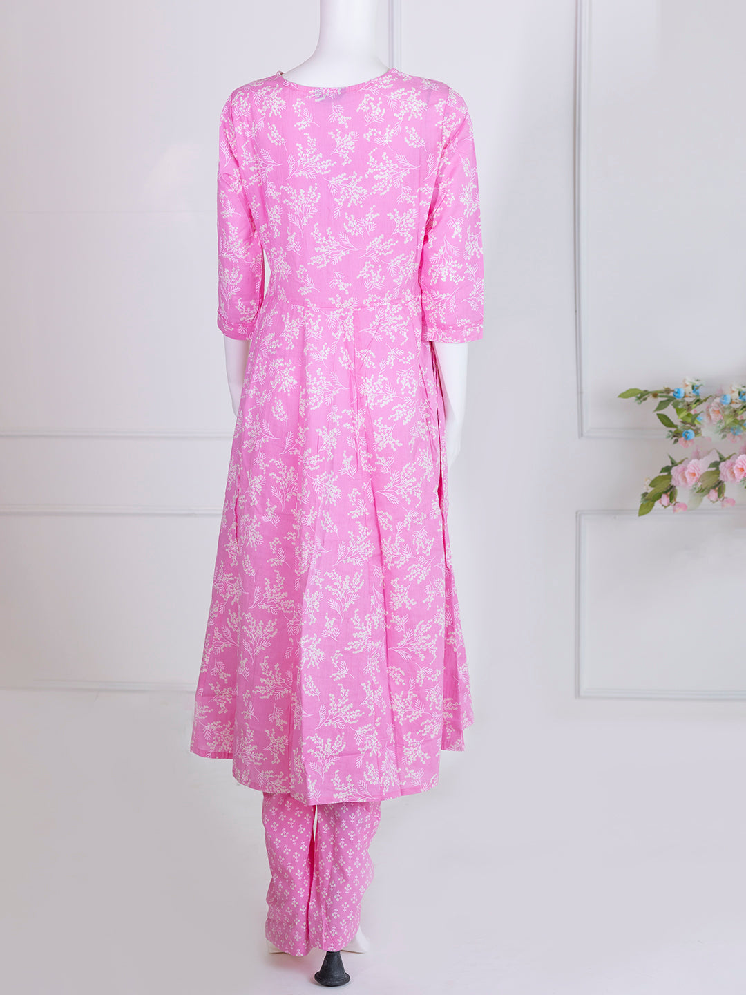 Women Pink Cotton Printed Kurti Set EKS75