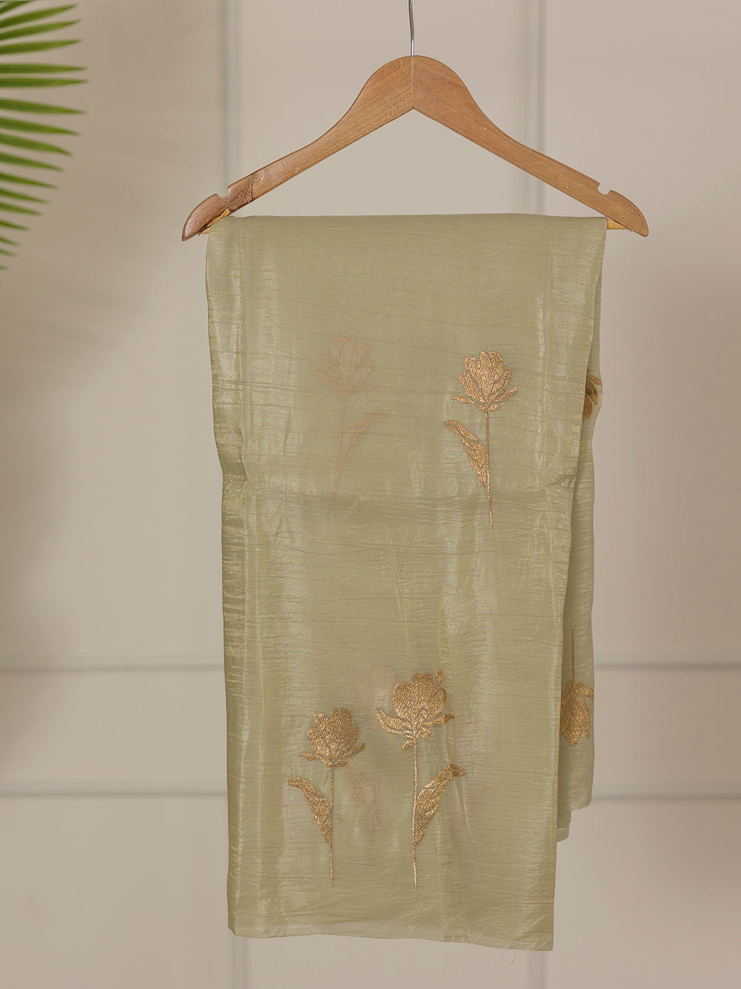 Women Light Yellow Tissue Embroidered Saree TS16