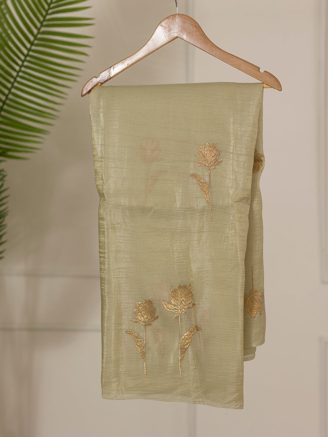 Women Light Yellow Tissue Embroidered Saree TS16