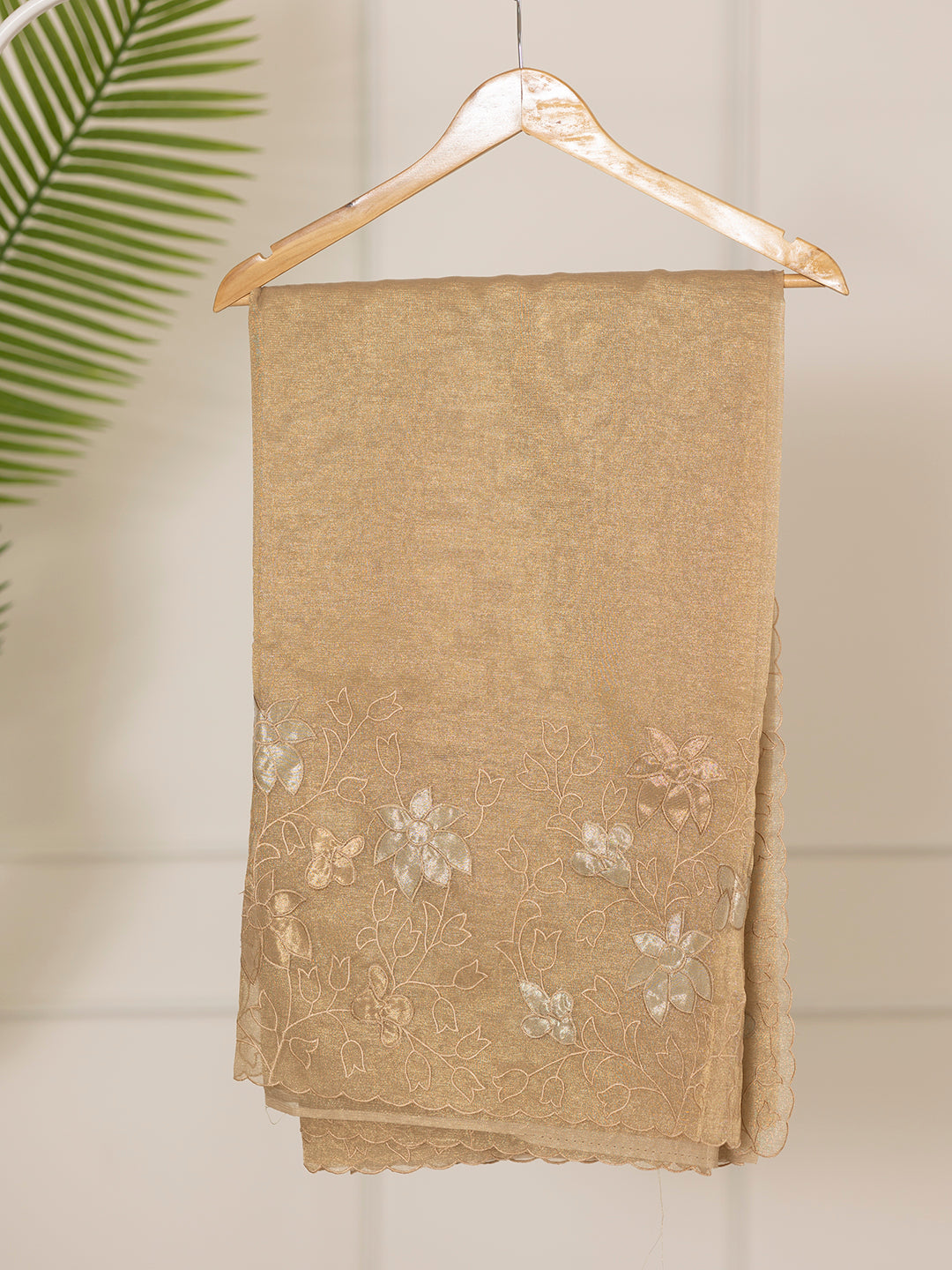 Women Gold Fancy Tissue Soft Crush Saree TS11
