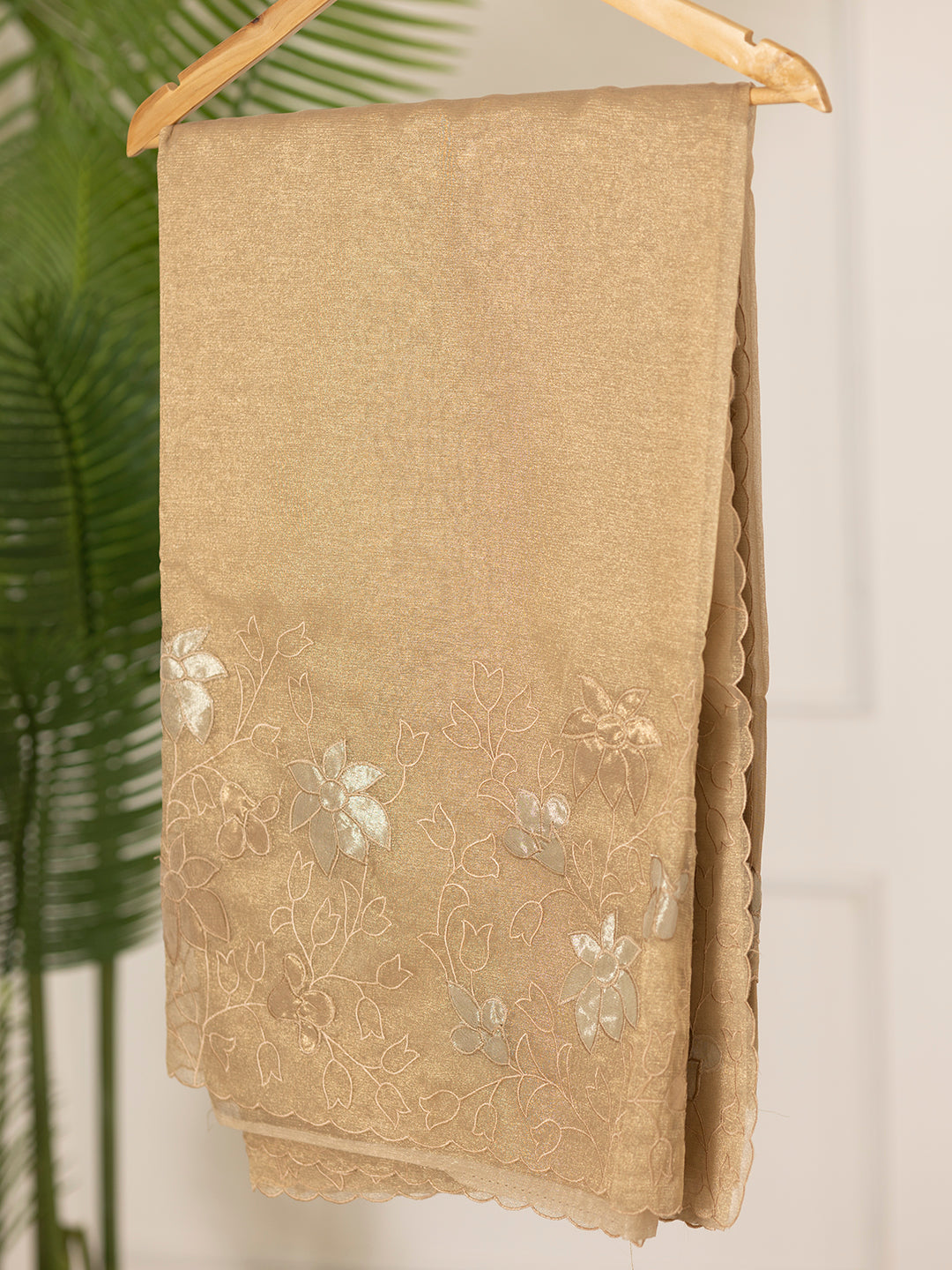 Women Gold Fancy Tissue Soft Crush Saree TS11