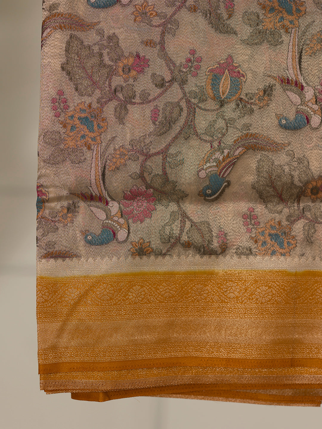 Women Brown Tissue Embroidered Saree TS09
