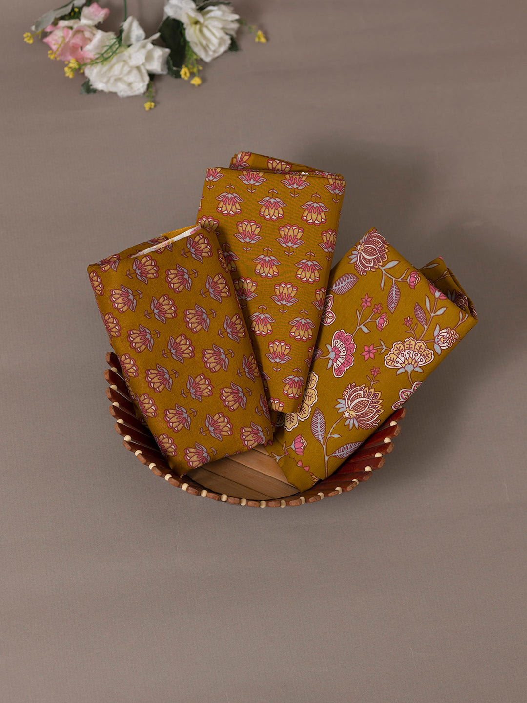 Women Pure Cotton Printed Dress Material Dark Mustard DM293