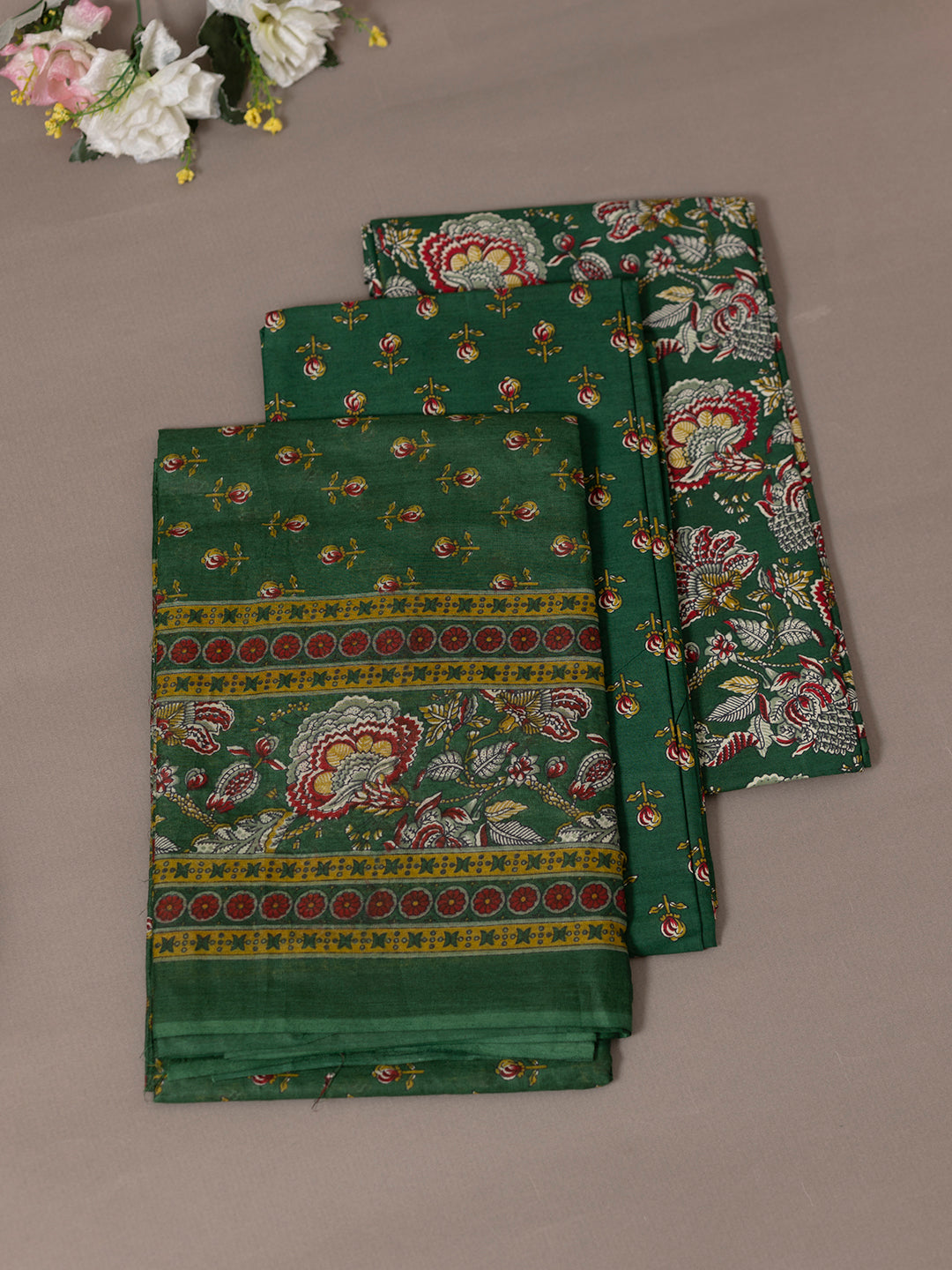 Women Pure Cotton Printed Dress Material Green DM281