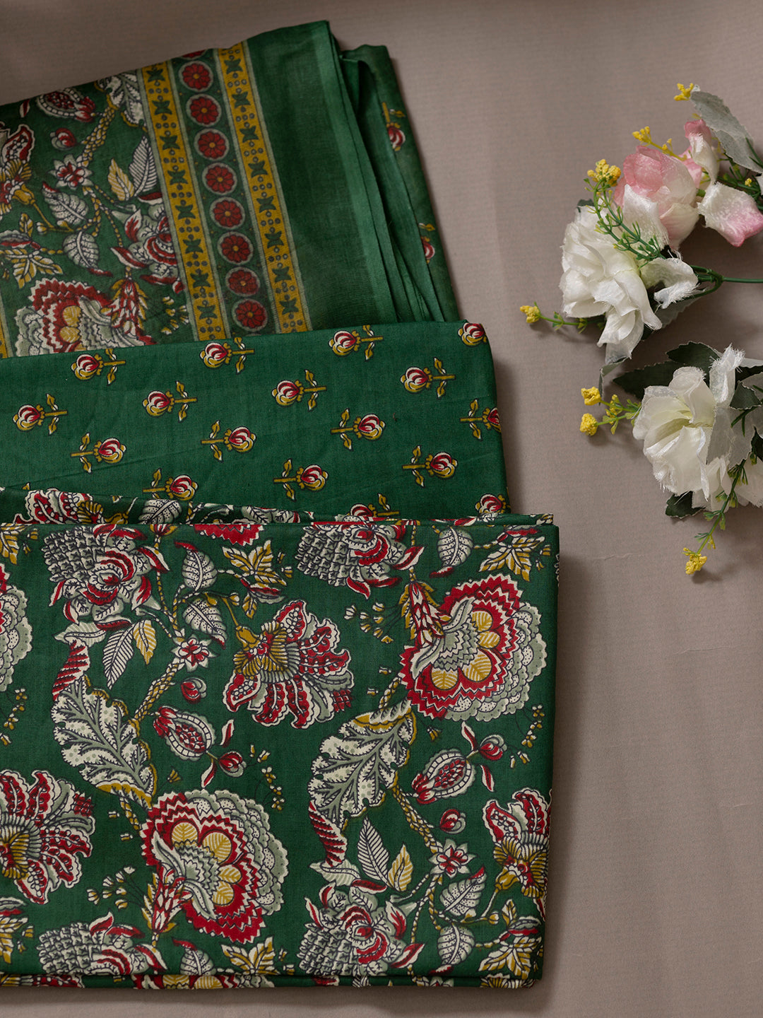 Women Pure Cotton Printed Dress Material Green DM281