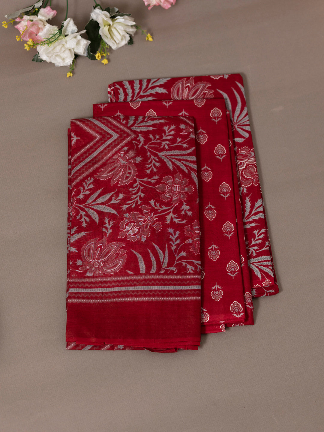 Women Pure Cotton Printed Dress Material Dark Red DM290