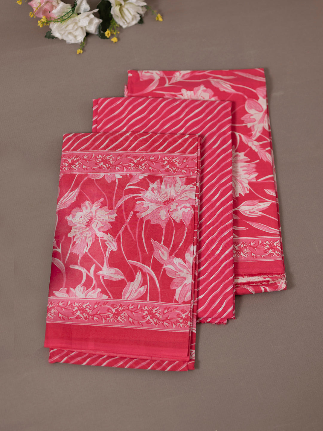 Women Pure Cotton Printed Dress Material Pink DM284