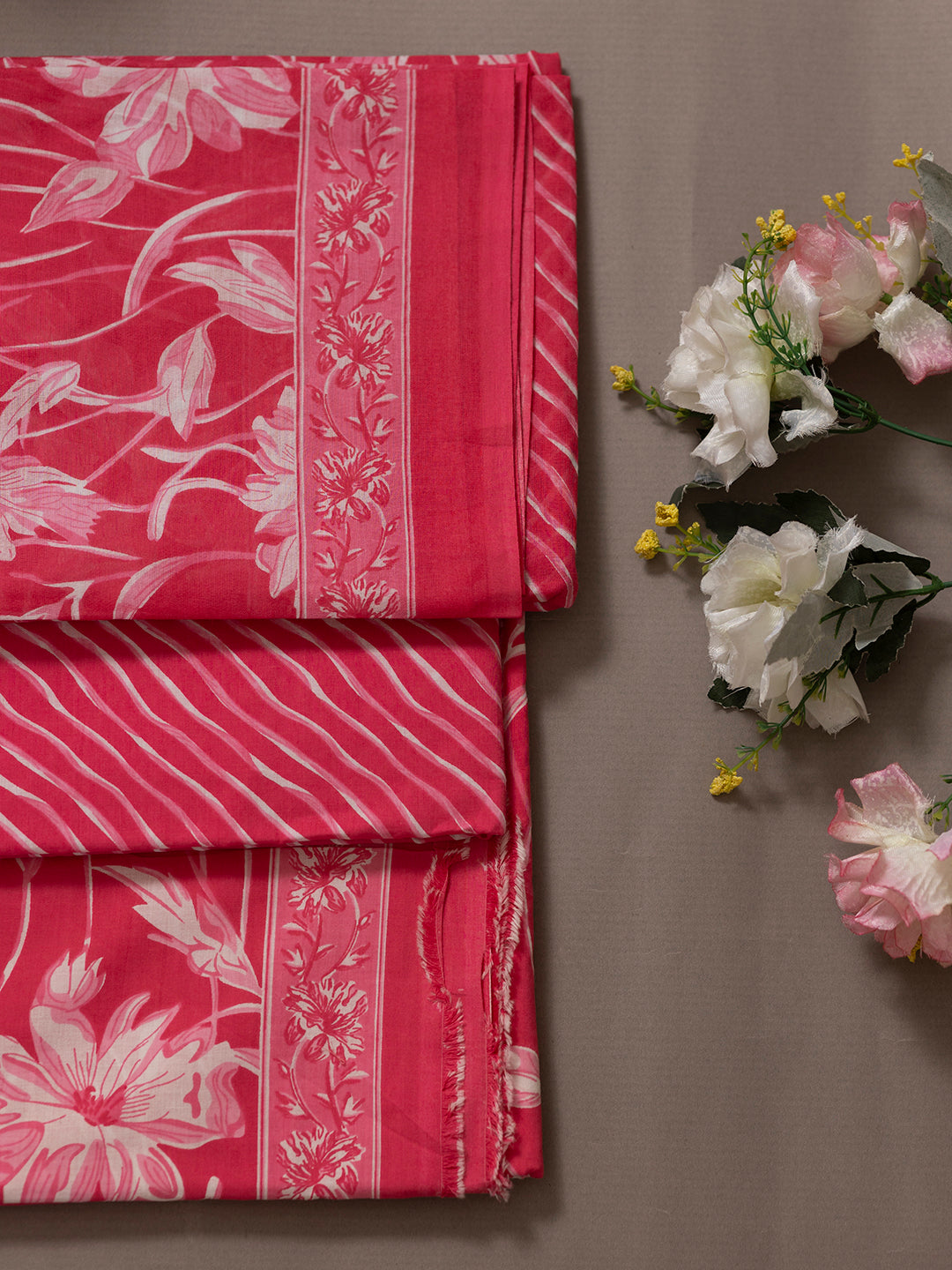 Women Pure Cotton Printed Dress Material Pink DM284
