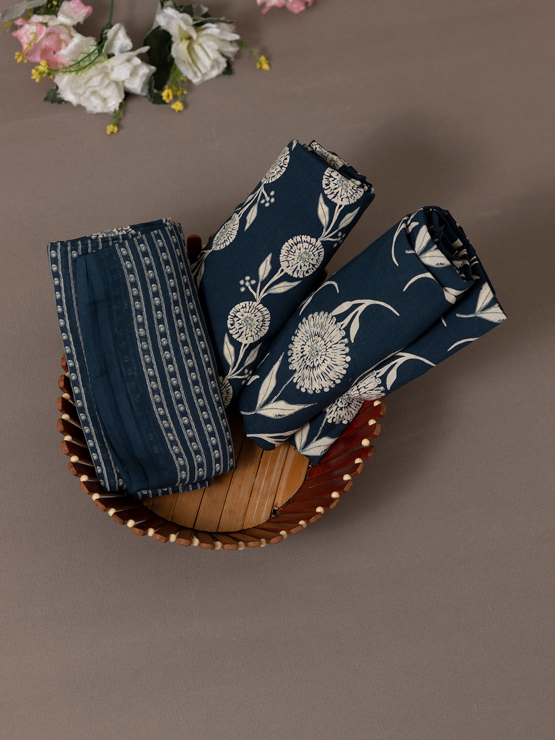 Women Pure Cotton Printed Dress Material Navy Blue DM277