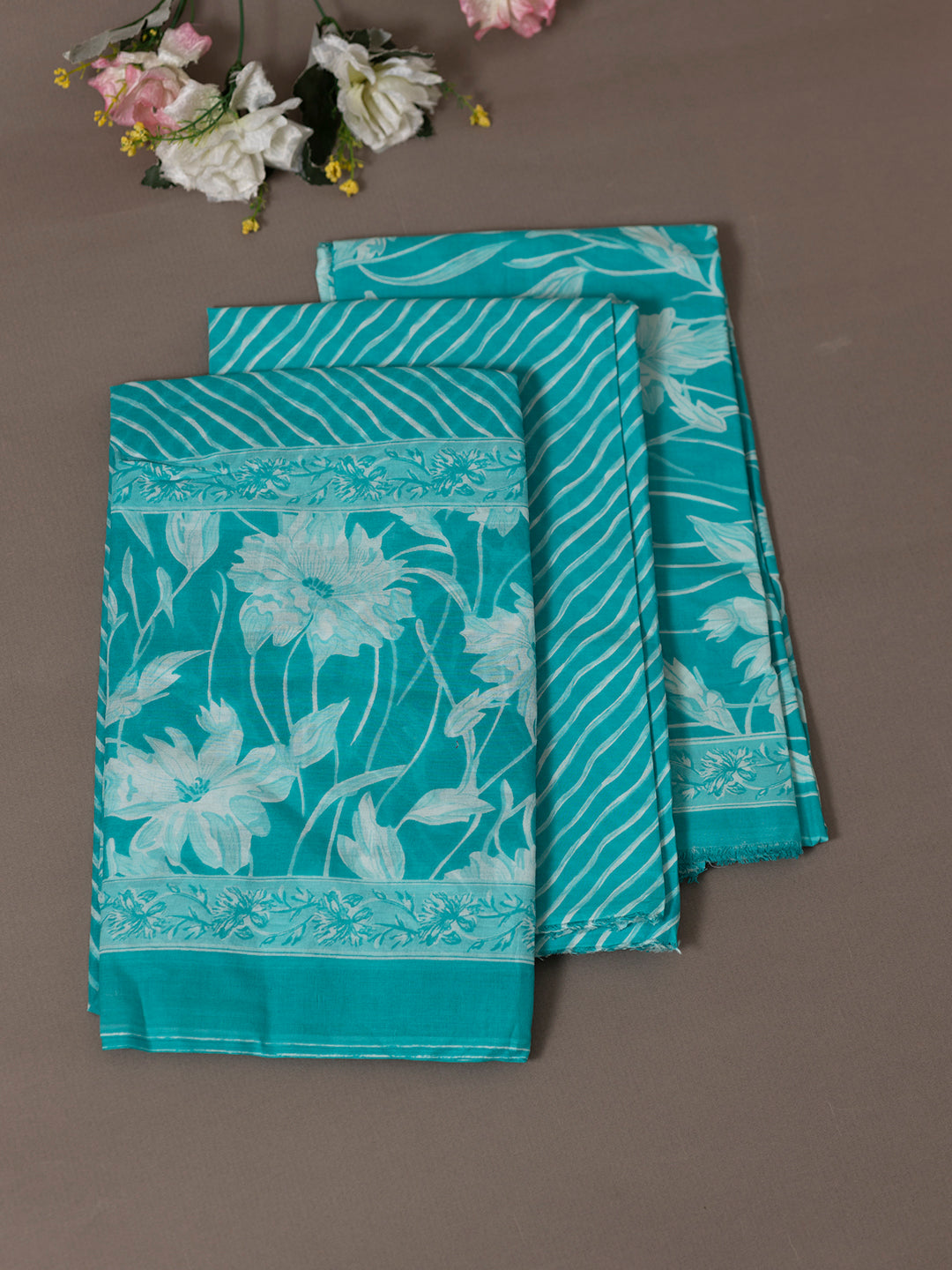 Women Pure Cotton Printed Dress Material Aqua Blue DM278