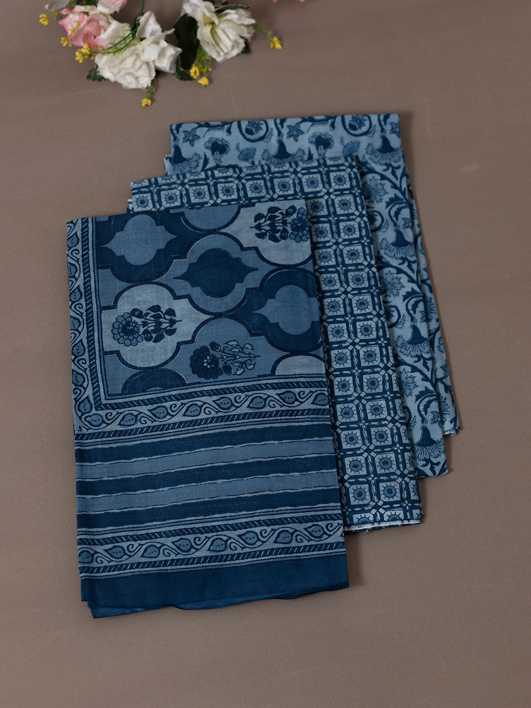 Women Pure Cotton Printed Dress Material Blue DM288