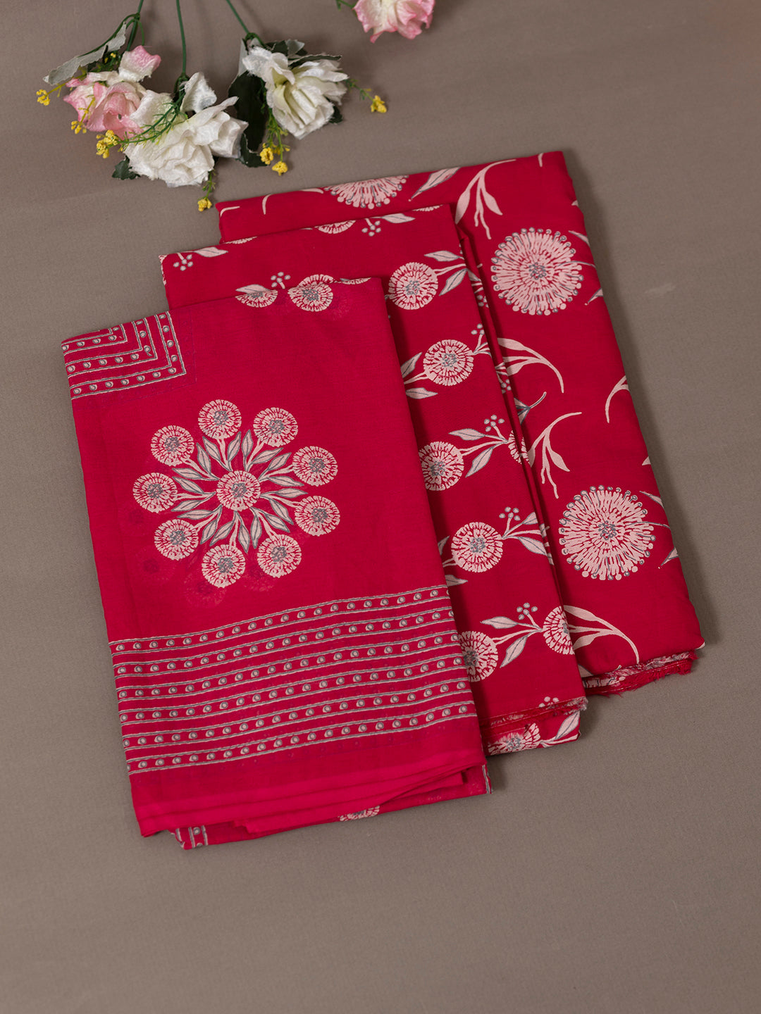 Women Pure Cotton Printed Dress Material Dark Pink DM283