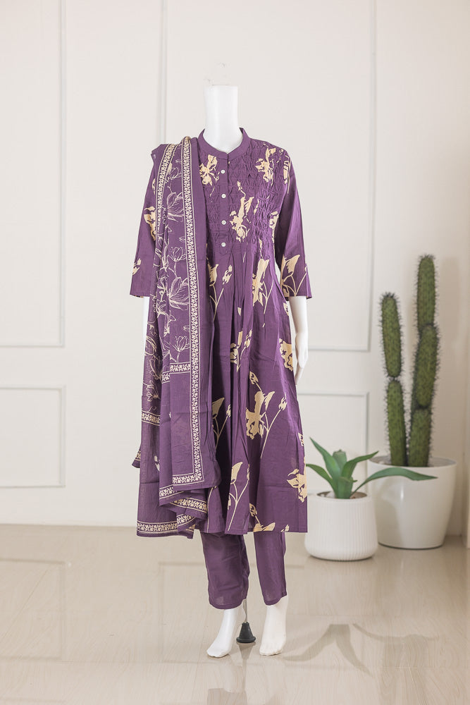 Women Purple Cotton Kurti Set EKS58