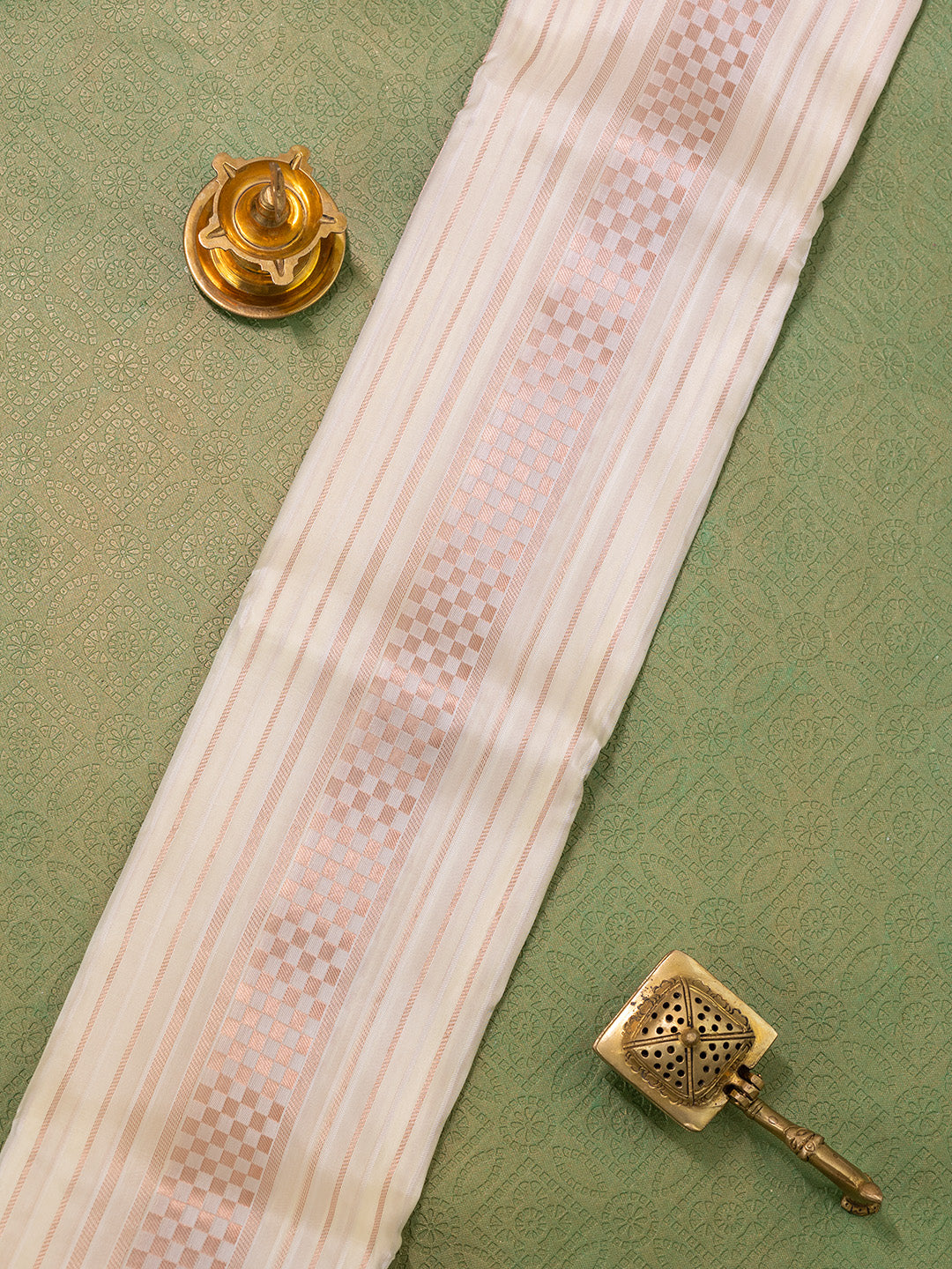 Men Pure Silk Cream Dhoti & Towel Set with 3" inch Fancy Jari Border TK17