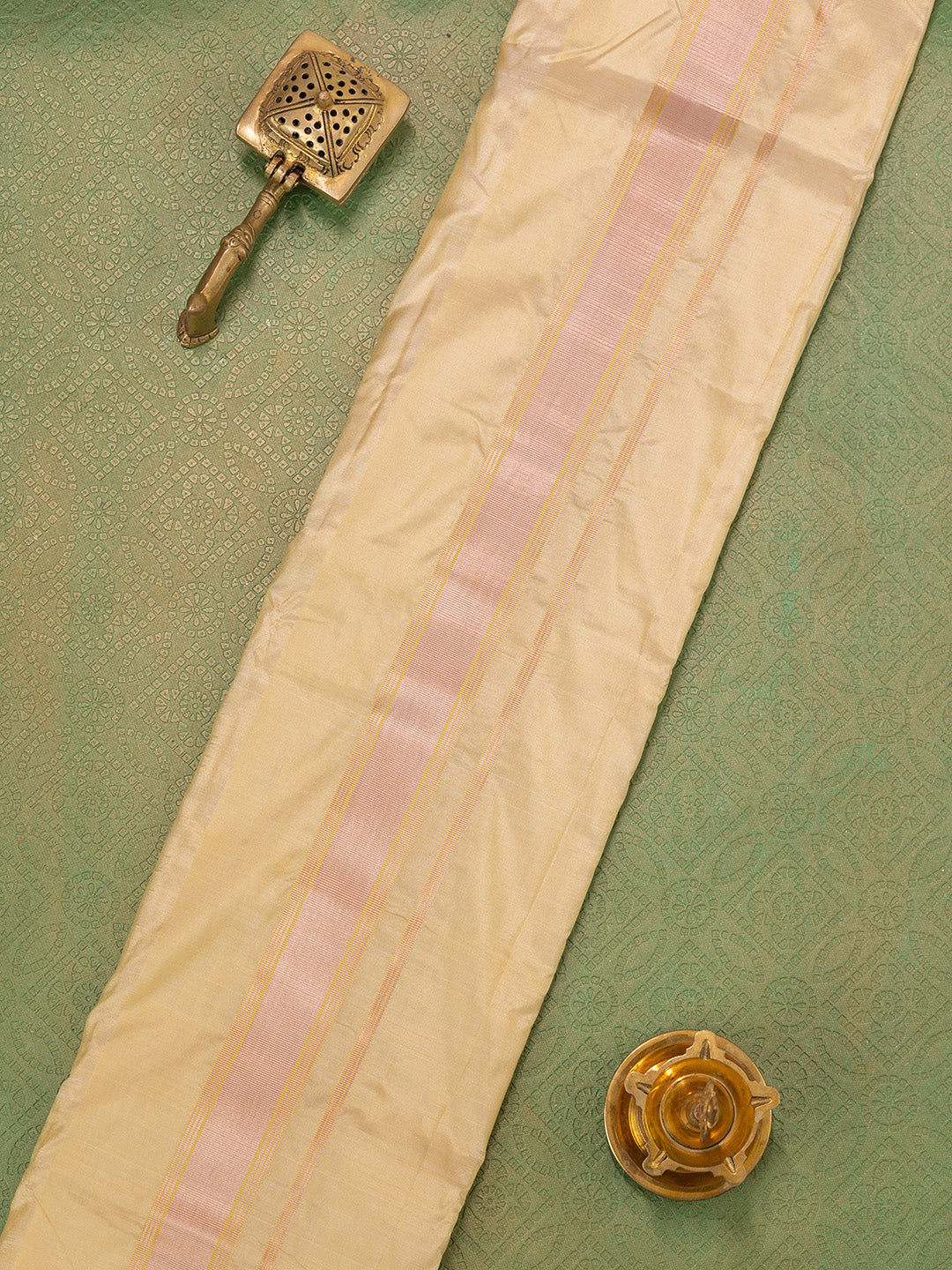 Men Pure Silk Gold Dhoti & Towel Set with 1 1/2" inch Jari Border TKC04