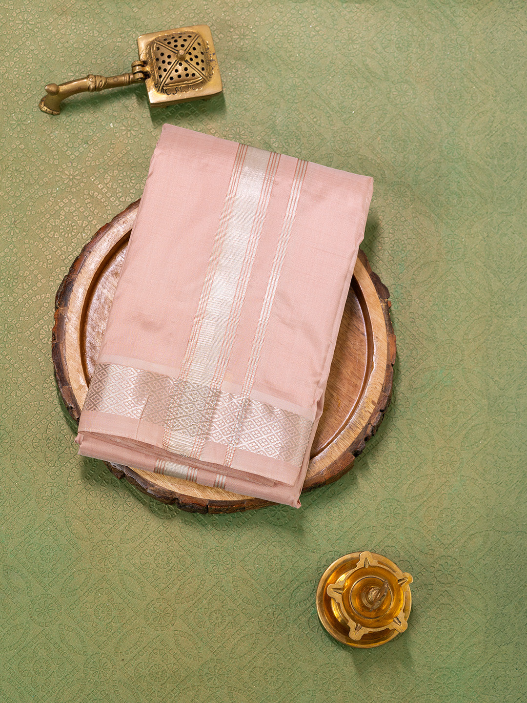 Men Pure Silk Copper Dhoti & Towel Set with 1 1/2" inch Jari Border TKC02