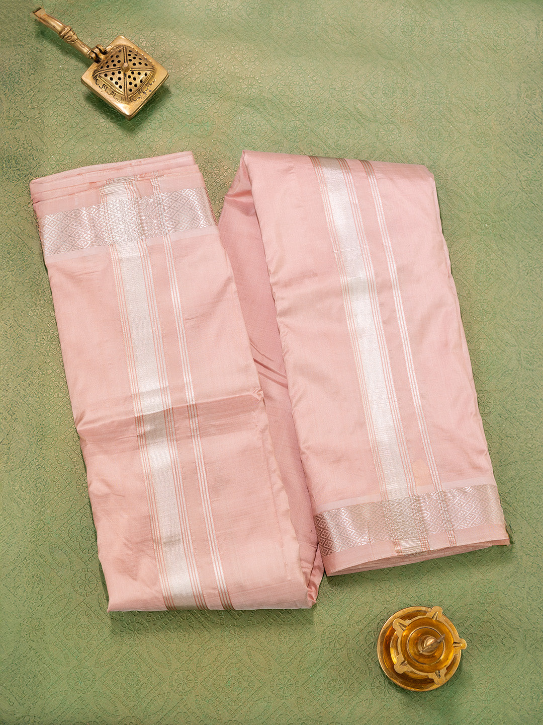 Men Pure Silk Copper Dhoti & Towel Set with 1 1/2" inch Jari Border TKC02