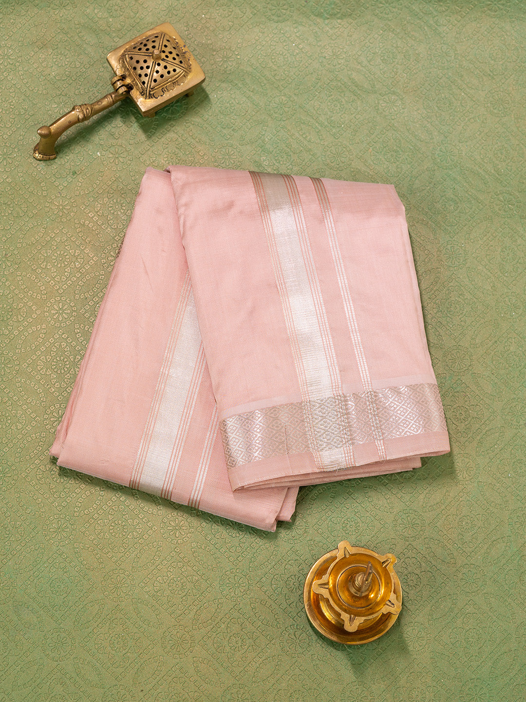 Men Pure Silk Copper Dhoti & Towel Set with 1 1/2" inch Jari Border TKC02