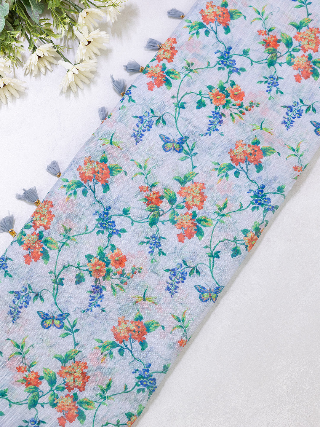 Women Semi Linen Saree Light Blue SL210