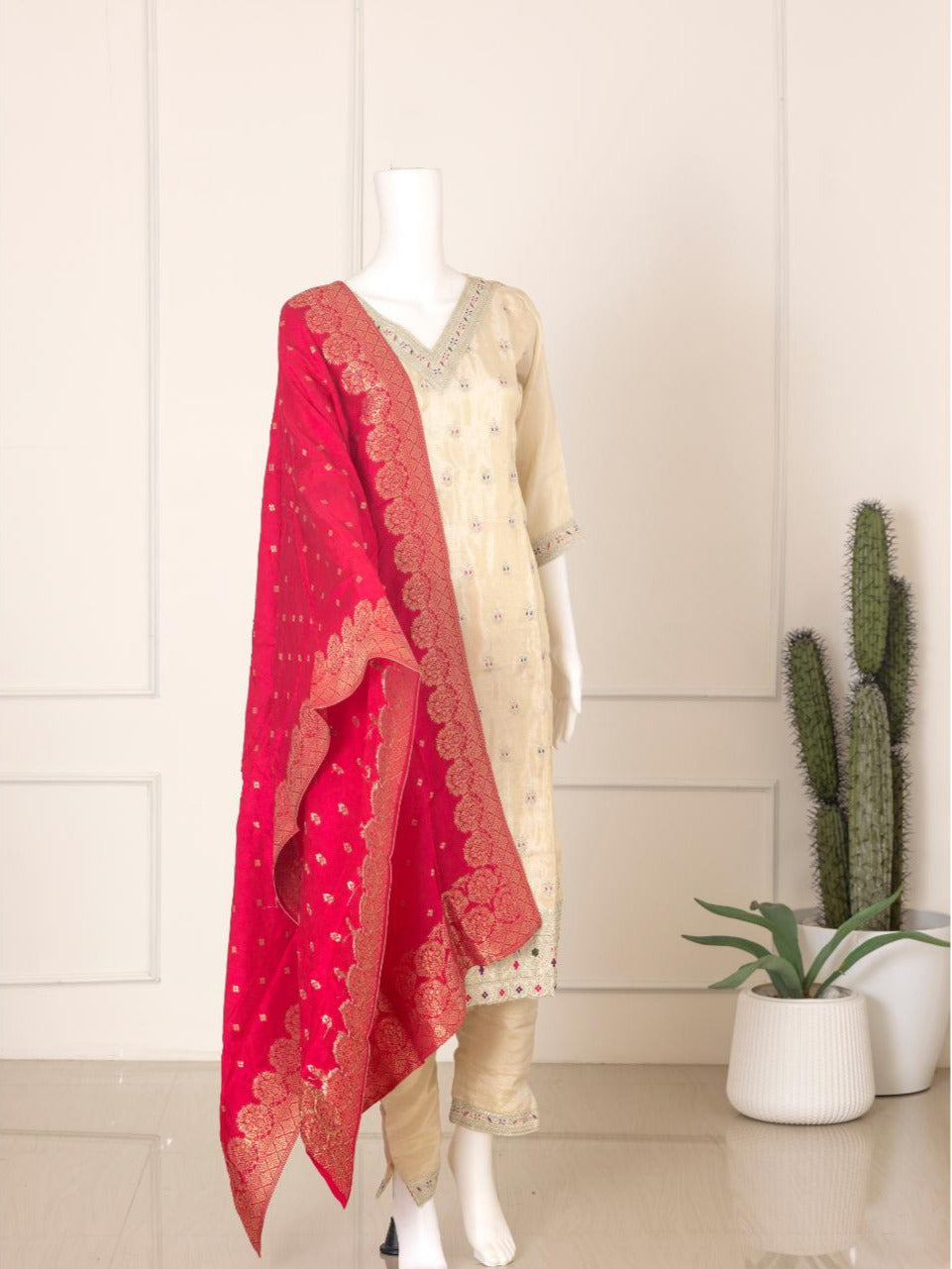Women Silky Crush Embroidered Kurti Set Sandal EKS69