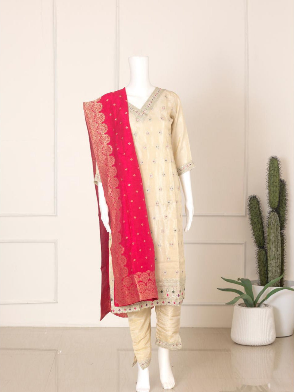 Women Silky Crush Embroidered Kurti Set Sandal EKS69