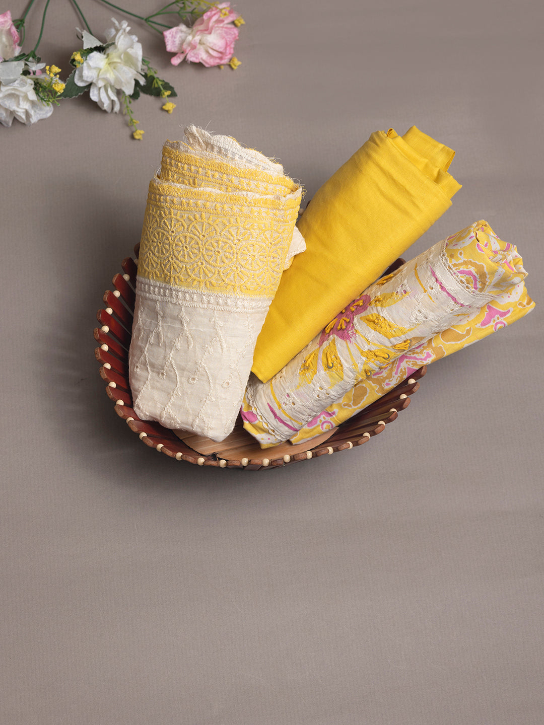 Women Pure Cotton Printed Dress Material Yellow DM311