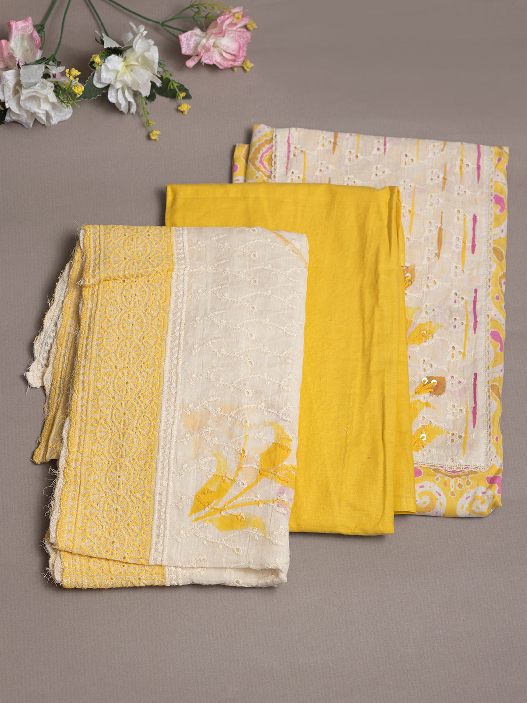 Women Pure Cotton Printed Dress Material Yellow DM311
