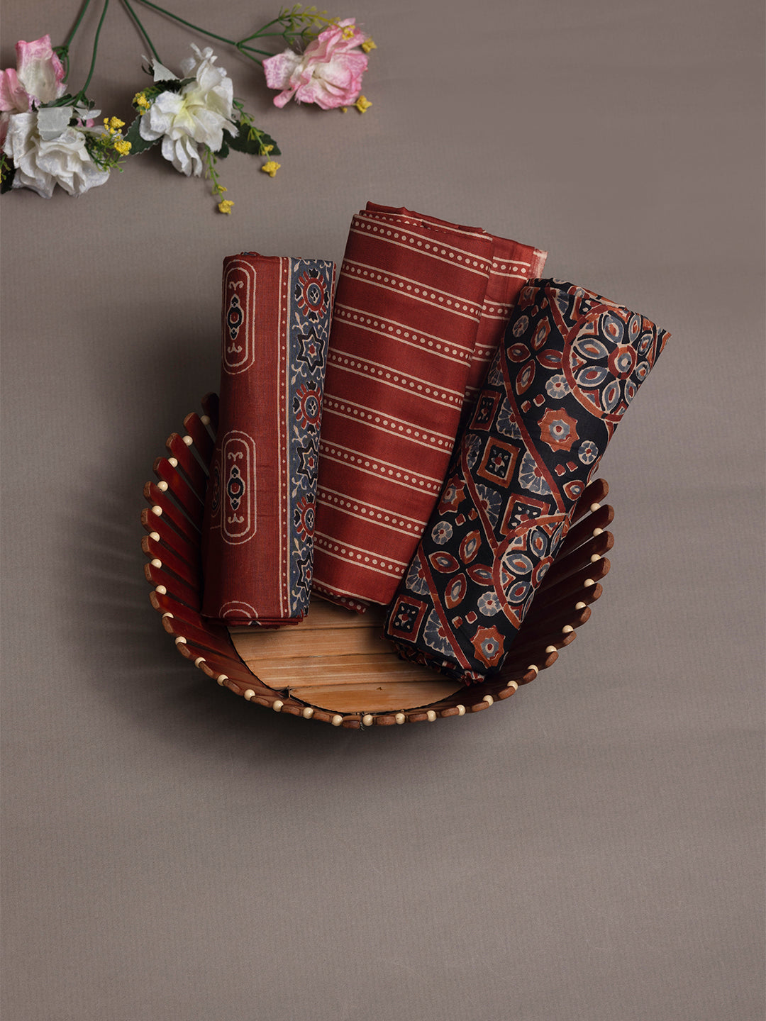 Women Pure Cotton Printed Dress Material Maroon DM303