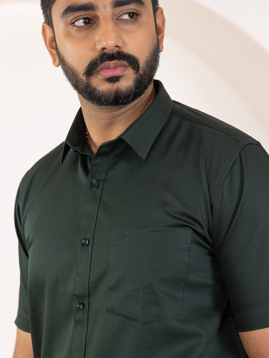 Men 100% Cotton Dark Green Shirt and Fancy Border Dhoti Set BT10