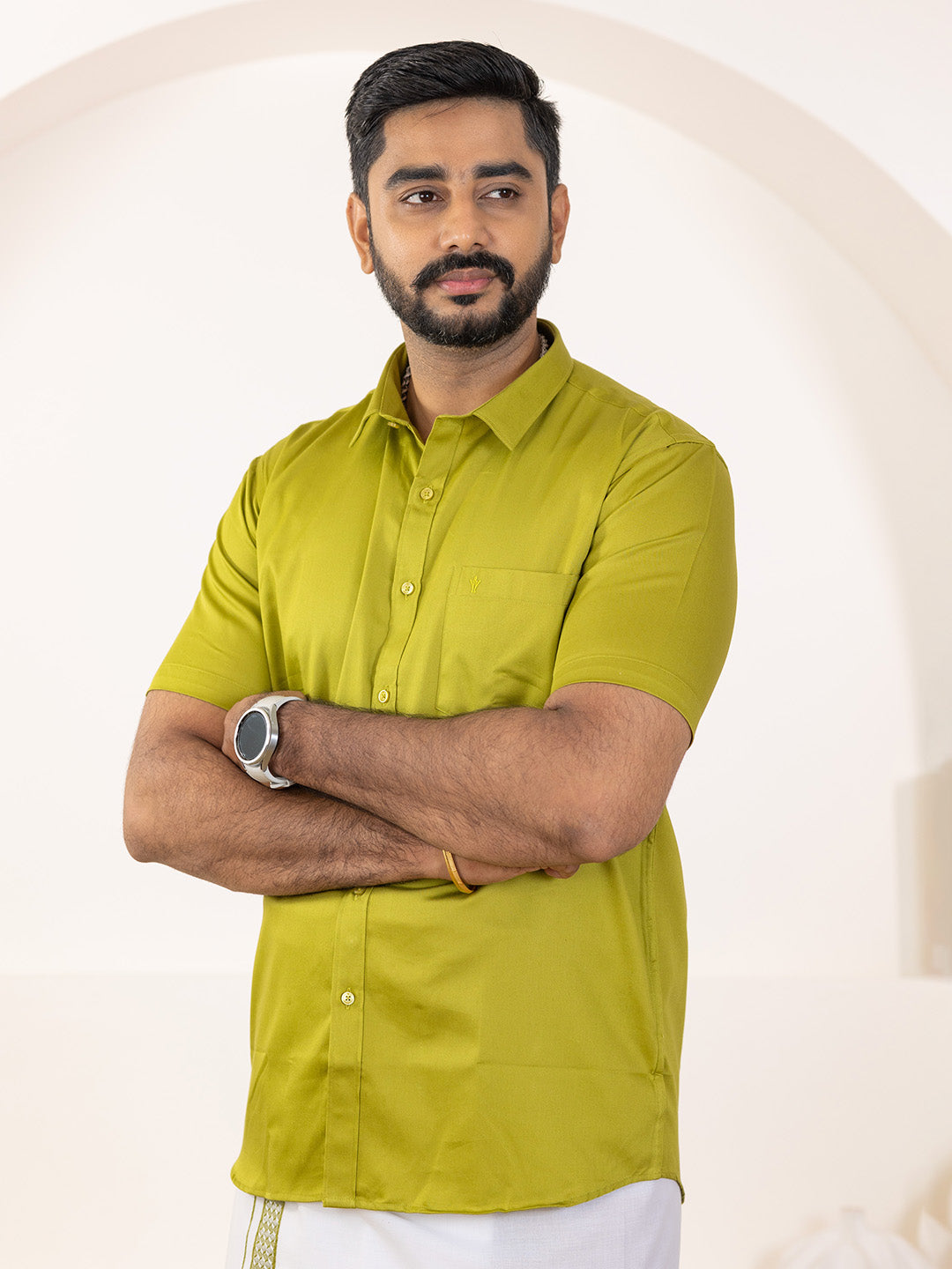 Men 100% Cotton Pesto Shirt and Fancy Border Dhoti Set BT9