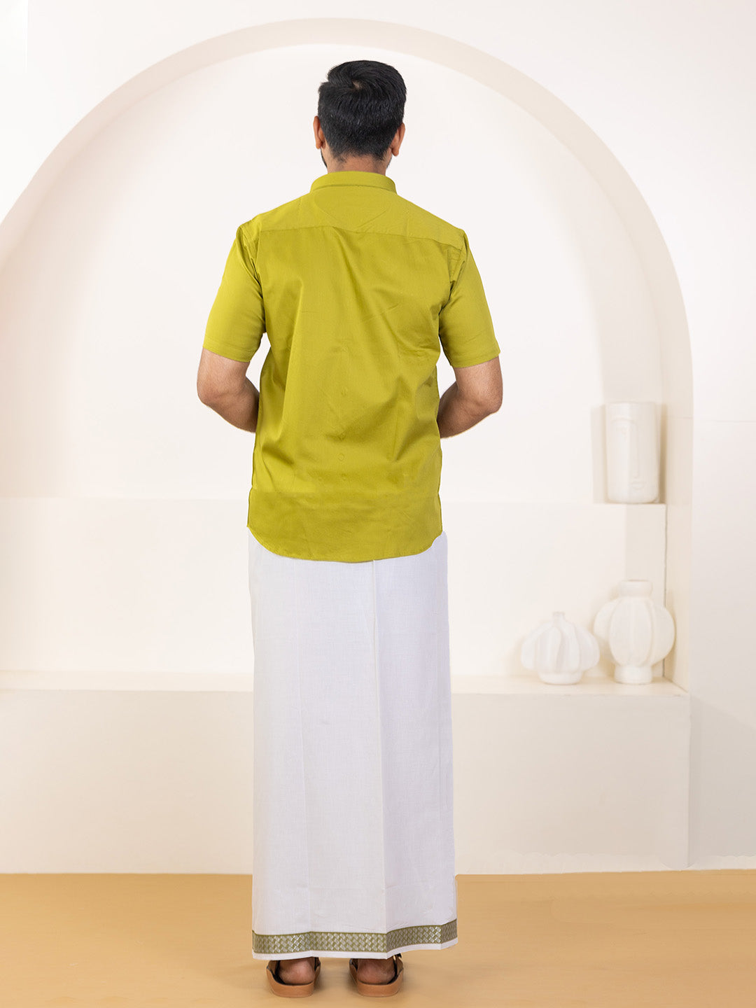 Men 100% Cotton Pesto Shirt and Fancy Border Dhoti Set BT9