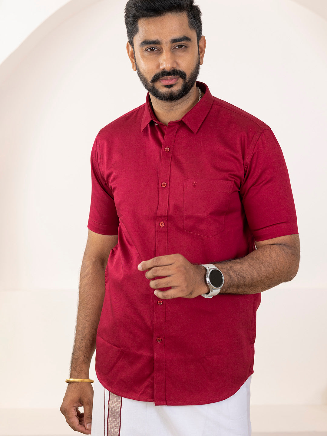 Men 100% Cotton Cherry Wood Shirt and Fancy Border Dhoti Set BT8