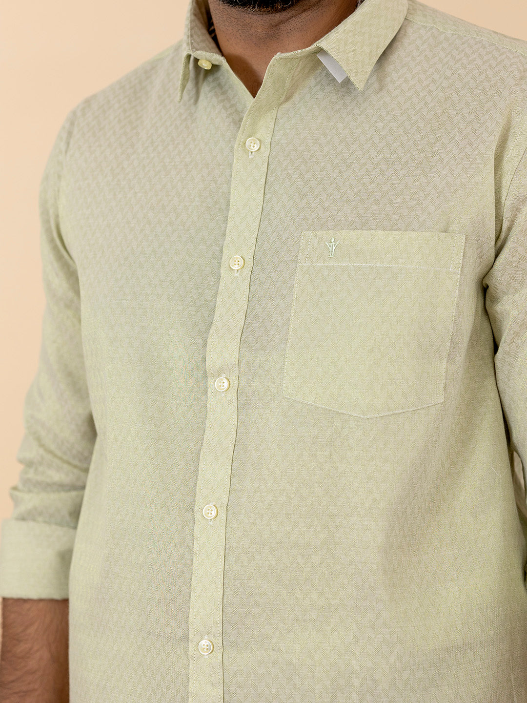 Men Moss Green Tissue Jacquard Full Sleeves Shirt with Matching Dhoti Set MGD12