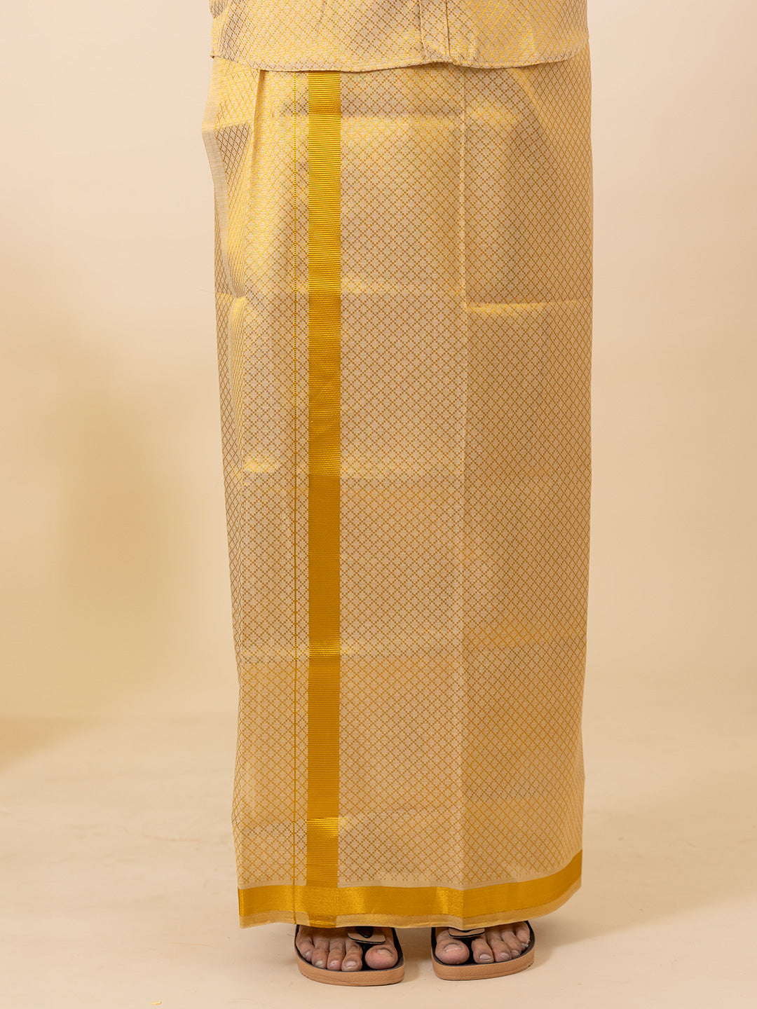 Men Gold Tissue Self Design Shirt with Matching Dhoti Set GDP3