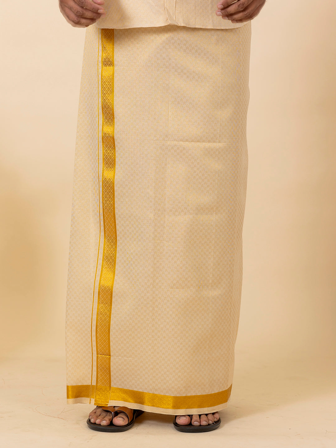 Men Gold Tissue Jacquard Full Sleeves Shirt with Matching Dhoti Set GD11