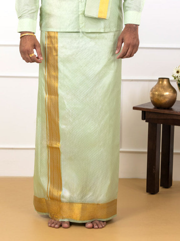 Men Art Silk Jacquard Shirt Dhoti & Towel Set Marine Green Swayamvara Grand MGJD1